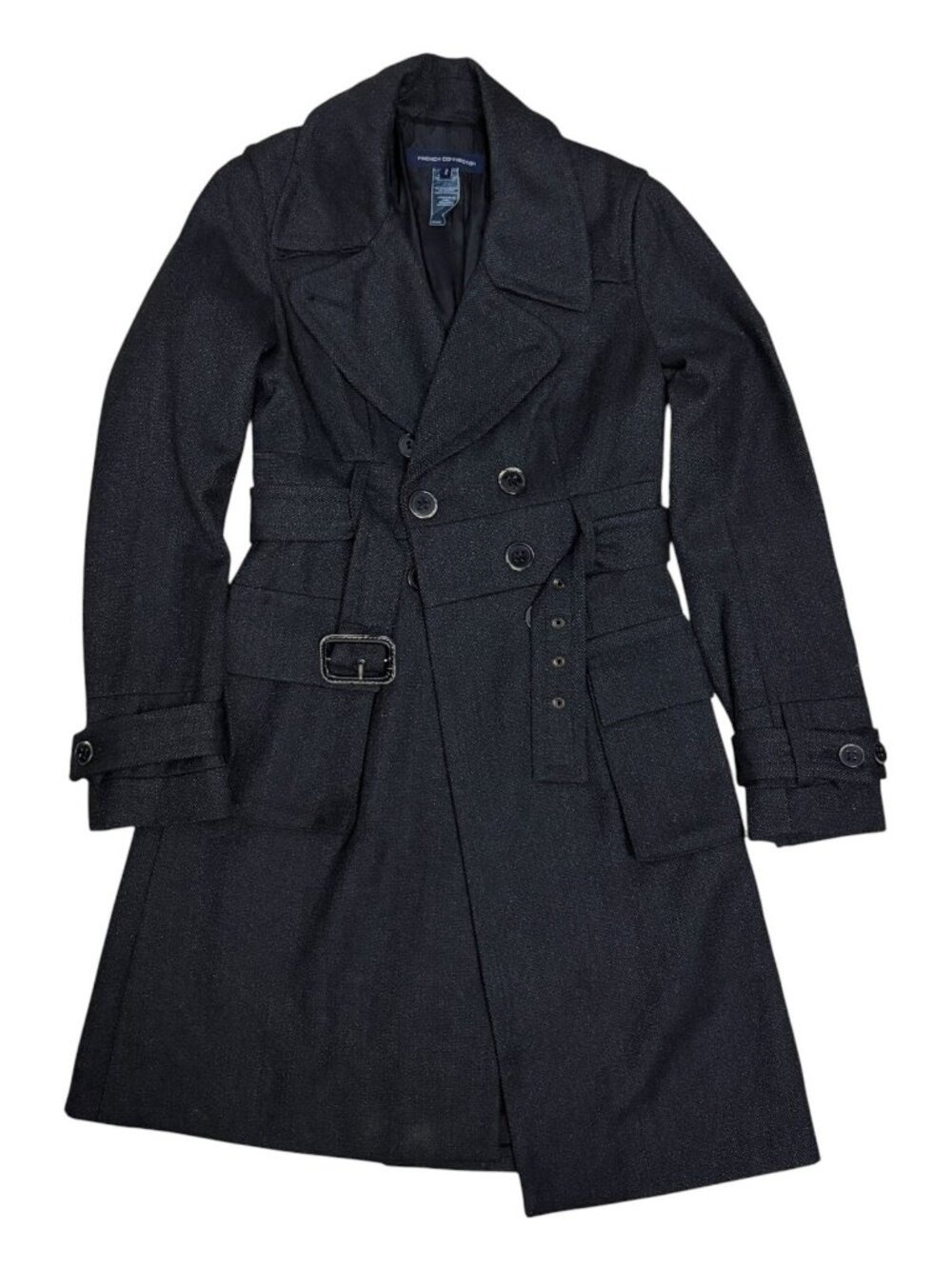 FRENCH CONNECTION FCUK Wool Trench Coat Designer Casual Jacket Womens Small 4